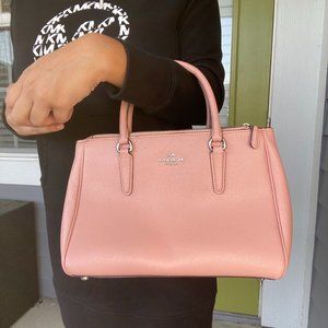 Coach Pink Pebbeled Leather Silver Hardware Zippered Pockets Crossbody HandBag